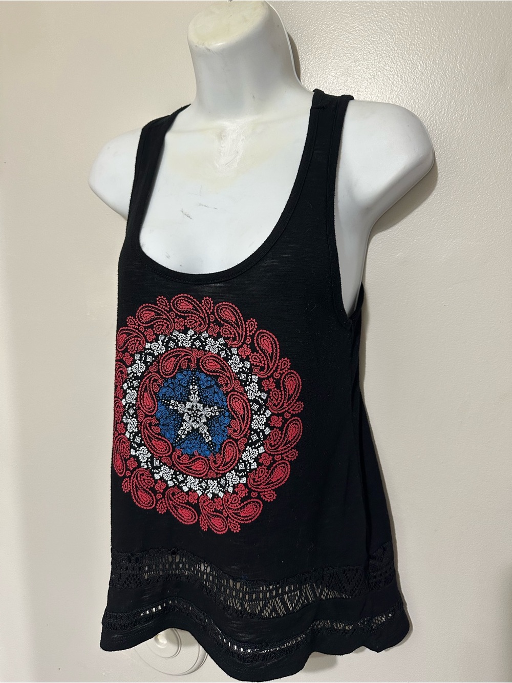 Marvel Black Tank with Red & Blue Medallion Print